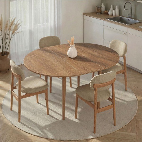 Okrúhly rozkladací jedálenský stôl s prídavnou doskou v dekore duba ø 100 cm Viona – Kalune Design-image-1
