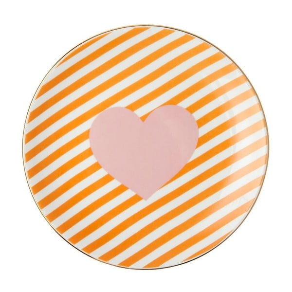 Oranžovo-biely porcelánový tanier Vivas Heart, Ø 23 cm