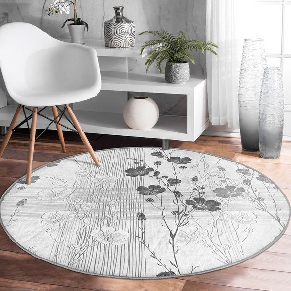 Sivý prateľný okrúhly koberec vhodný pre robotické vysávače ø 80 cm Comfort – Mila Home-image-3