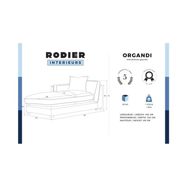 Tyrkysová leňoška s opierkou na pravej strane a krémovými lemami Rodier Organdi-image-2