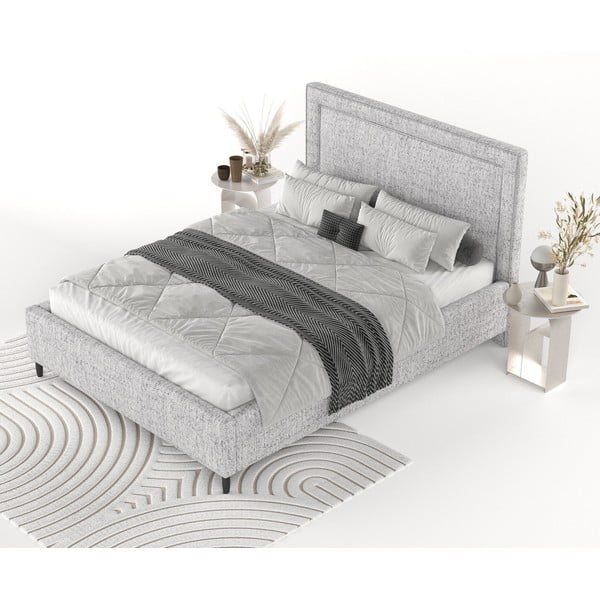Svetlosivá čalúnená dvojlôžková posteľ s úložným priestorom s roštom 180x200 cm Baleine – Maison de Rêve-image-3