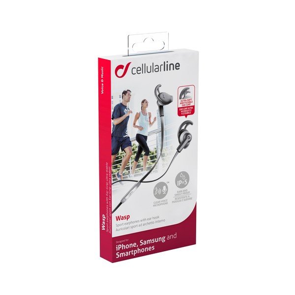 Športové slúchadlá CellularLine WASP s mikrofónom, čierne-image-2