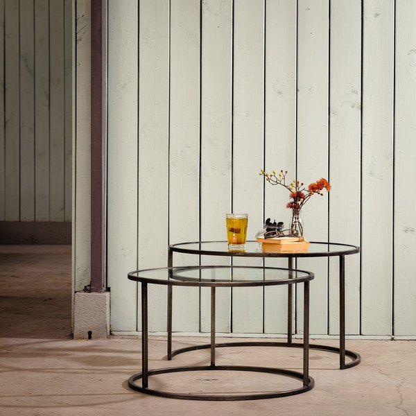 Sivé sklenené okrúhle konferenčné stolíky v súprave 2 ks ø 75 cm Duarte - Light & Living-image-1