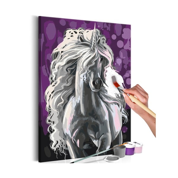DIY set na tvorbu vlastného obrazu na plátne Artgeist White Unicorn, 40 × 60 cm