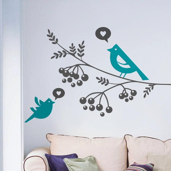 Samolepka na stenu Vtáky a bobule, 70x50 cm
