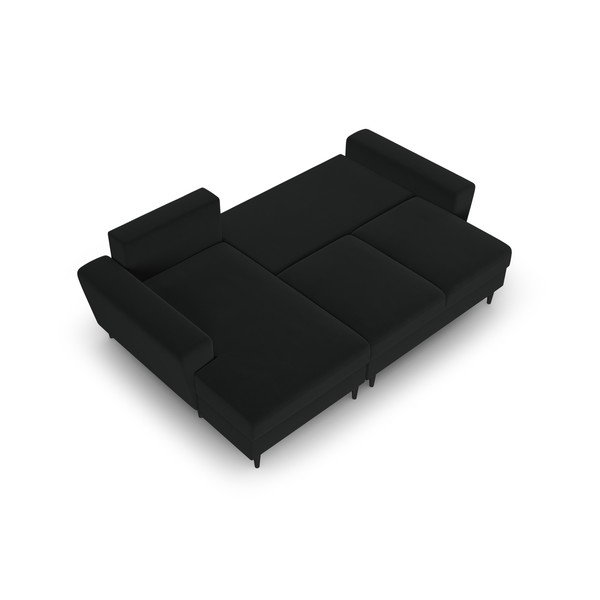 Čierna zamatová rozkladacia/s úložným priestorom rohová pohovka (ľavý roh/s leňoškou) Kyoto – Cosmopolitan Design-image-2