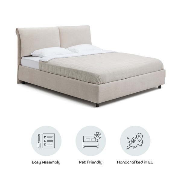 Béžová čalúnená dvojlôžková posteľ s úložným priestorom s roštom 180x200 cm Myra Pillow – Bonami Selection-image-4