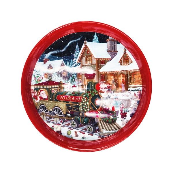 Okrúhly červený podnos s vianočným motívom Brandani, ⌀ 38 cm