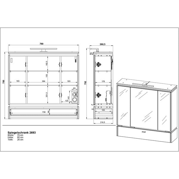Antracitovosivá kúpeľňová skrinka so zrkadlom a osvetlením 79x80 cm Modesto – Germania-image-4