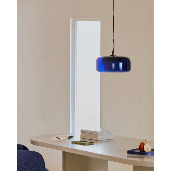 Tmavomodré LED závesné svietidlo so skleneným tienidlom ø 38 cm Reig – Kave Home-image-3