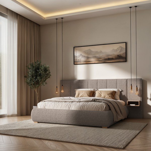 Svetlohnedá čalúnená dvojlôžková posteľ s roštom 140x200 cm Fioro – MESONICA-image-1