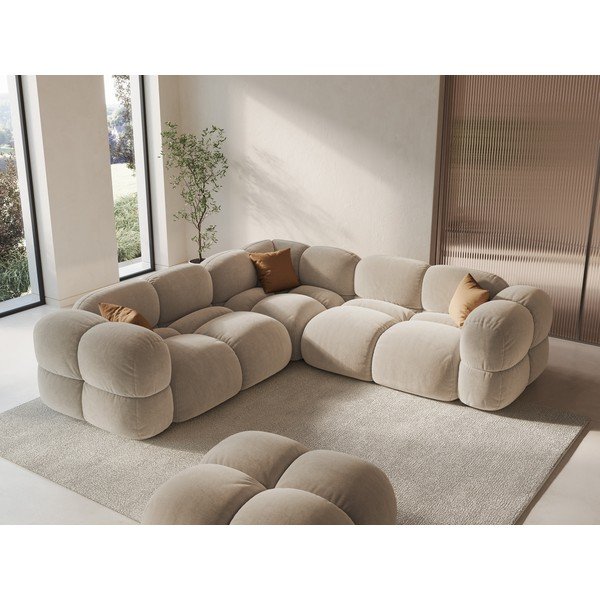 Béžová zamatová rohová pohovka Loretto – Cosmopolitan Design-image-1