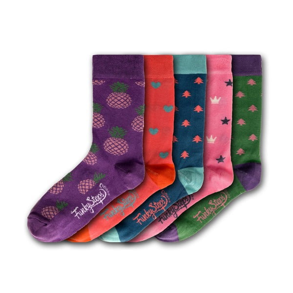 Sada 5 párov dámskych farebných ponožiek Funky steps, veľkosť 35 - 39