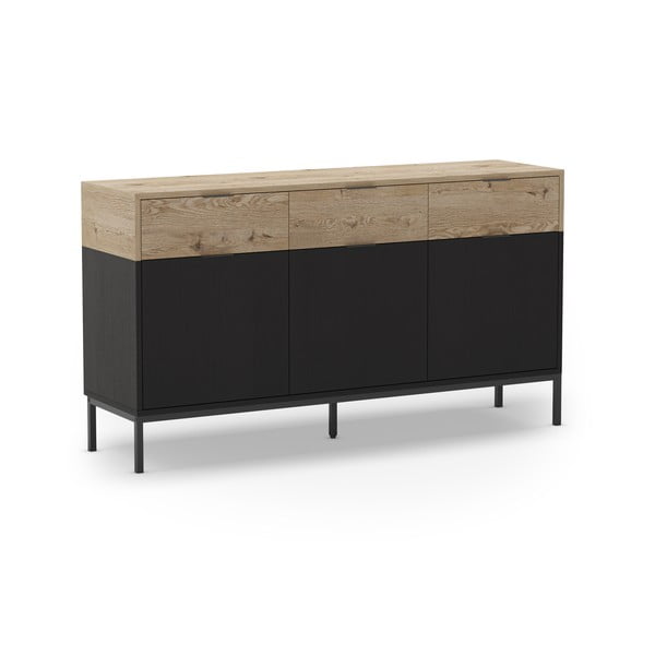 Nízka komoda v dekore duba v čierno-prírodnej farbe 150x80 cm Marion – Marckeric-image-2