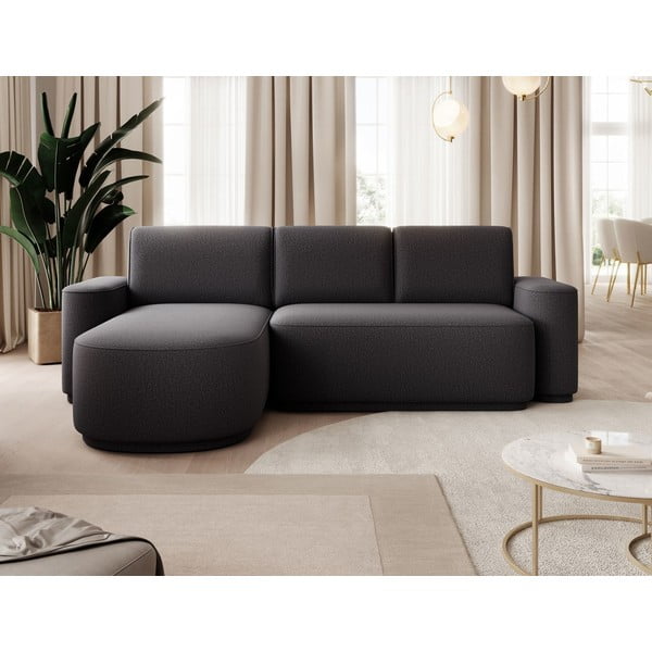 Tmavosivá ženilková rozkladacia/s úložným priestorom rohová pohovka (ľavý roh/s leňoškou) Aurumm – ELTAP-image-1