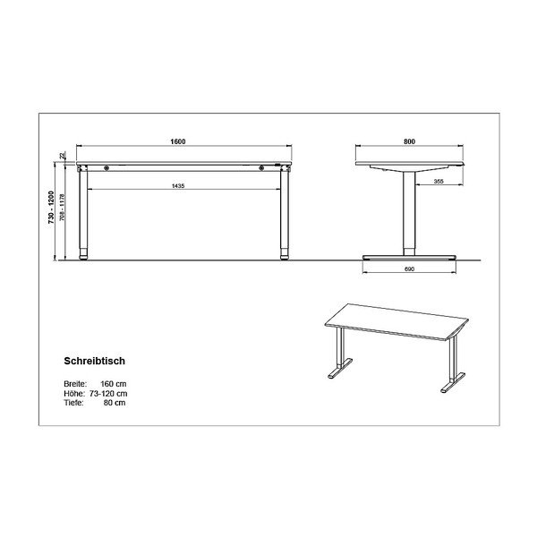 Pracovný stôl s elektricky nastaviteľnou výškou s doskou v dubovom dekore 80x160 cm Lissabon – Germania-image-3