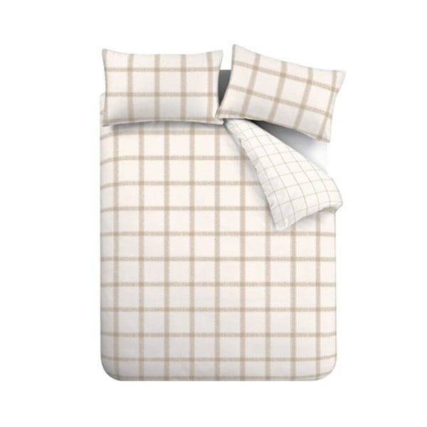 Béžové bavlnené obliečky na dvojlôžko 200x200 cm Oxton Check – Bianca