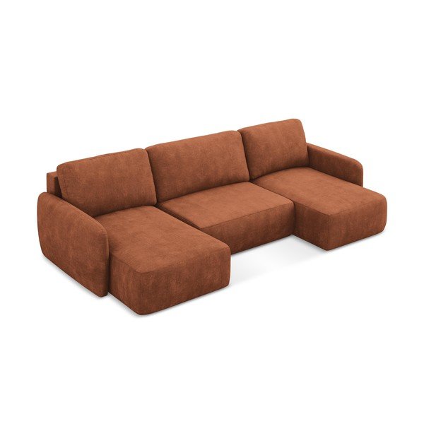 Terakotová ženilková rozkladacia/s úložným priestorom rohová pohovka (do tvaru "U") Lilo – Makamii-image-2