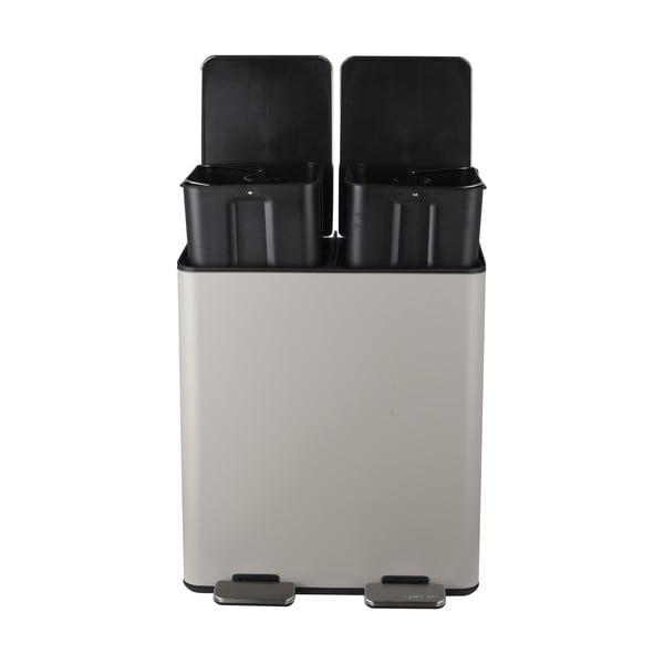 Taupe oceľový odpadkový kôš 2x20 l na triedený odpad/nášľapný Aliya – Spirella-image-2
