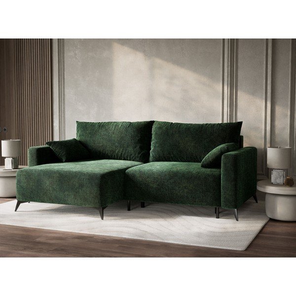 Tmavozelená ženilková rozkladacia/s úložným priestorom rohová pohovka (ľavý roh/s leňoškou) Leon – Maison de Rêve-image-4