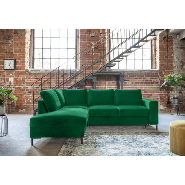 Tmavozelená zamatová rozkladacia rohová pohovka (ľavý roh) Lofty Lilly – Miuform-image-1