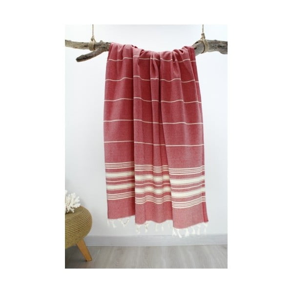 Červená osuška z čistej bavlny Hammam Yenge Style, 90 x 180 cm