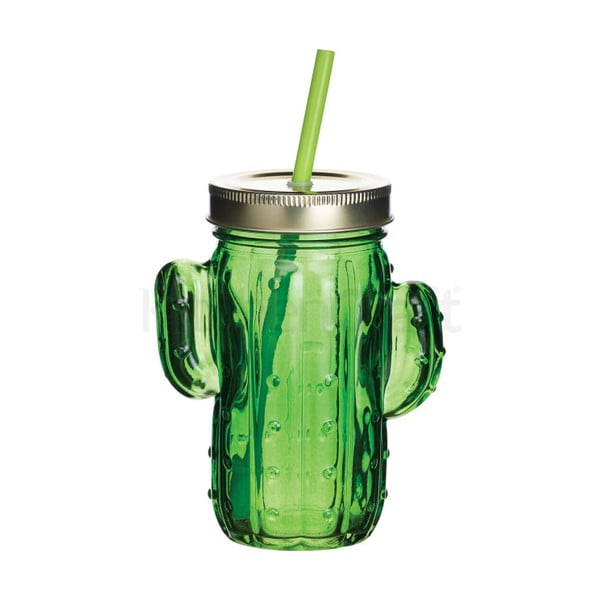 Zelený pohár s viečkom a slamkou v tvare kaktusu Kitchen Craft