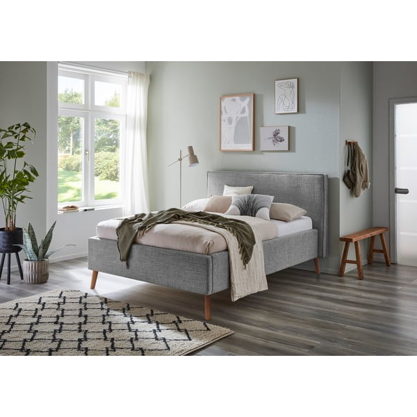 Svetlosivá čalúnená dvojlôžková posteľ s úložným priestorom s roštom 140x200 cm Riva – Meise Möbel-image-1