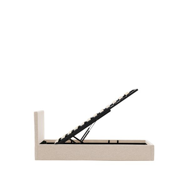 Béžová čalúnená jednolôžková posteľ s úložným priestorom s roštom 90x200 cm Nahiri – Kave Home-image-3
