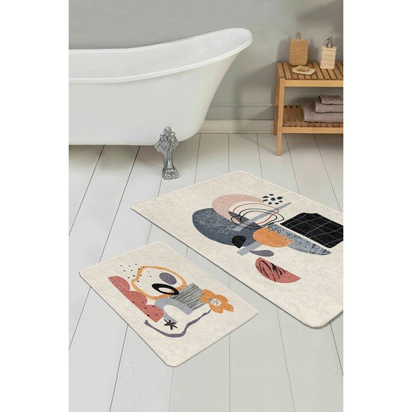 Béžové zamatové kúpeľňové predložky v súprave 2 ks 60x100 cm – Mila Home-image-1