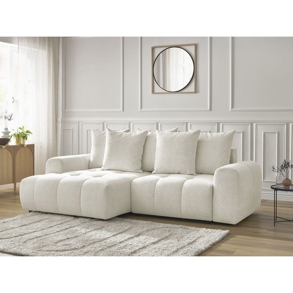 Biela ženilková rozkladacia/s úložným priestorom rohová pohovka (ľavý roh/s leňoškou) Roxelane – Bobochic Paris-image-3