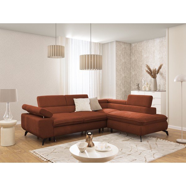 Ženilková rohová pohovka v terakotovej farbe (pravý roh/do L) Marbeya  – Ropez-image-1
