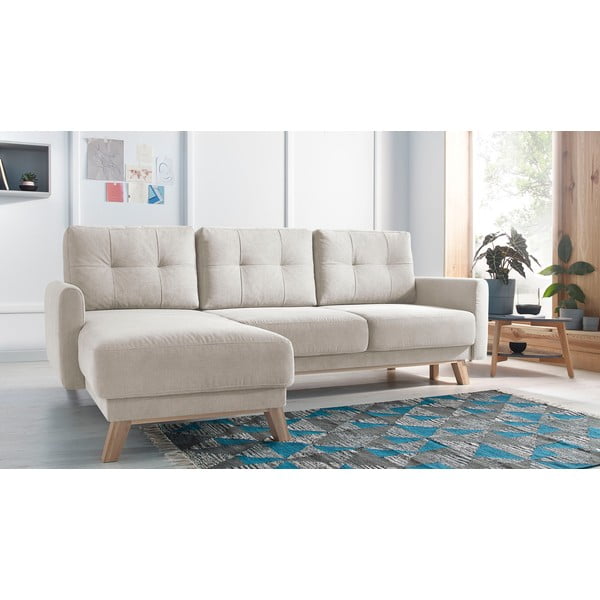 Béžová rozkladacia rohová pohovka Bobochic Paris Balio Enjoy, ľavý roh-image-1