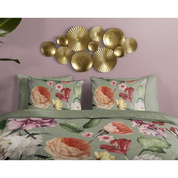 Zelené obliečky na dvojlôžko/predĺžené z bavlneného saténu 200x220 cm Fiori – Descanso-image-2