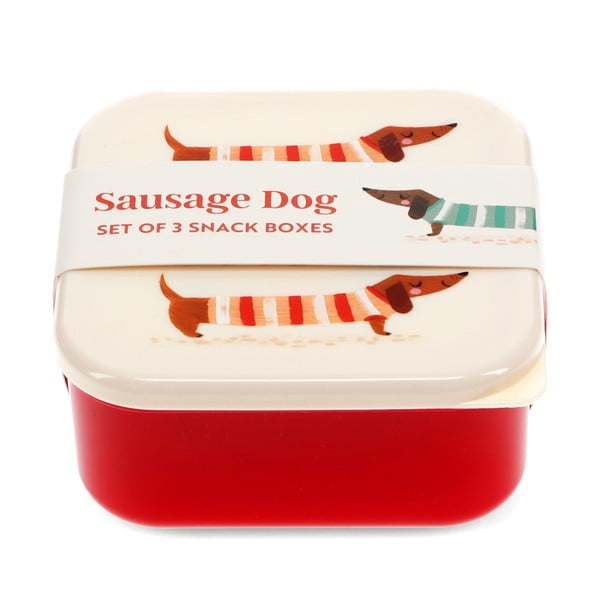 Červené/krémové detský desiatový box 3 ks Sausage Dog – Rex London-image-2