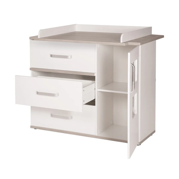 Biela nízka detská komoda v dekore brestu s prebaľovacím pultom 117x102 cm Moritz – Roba-image-2