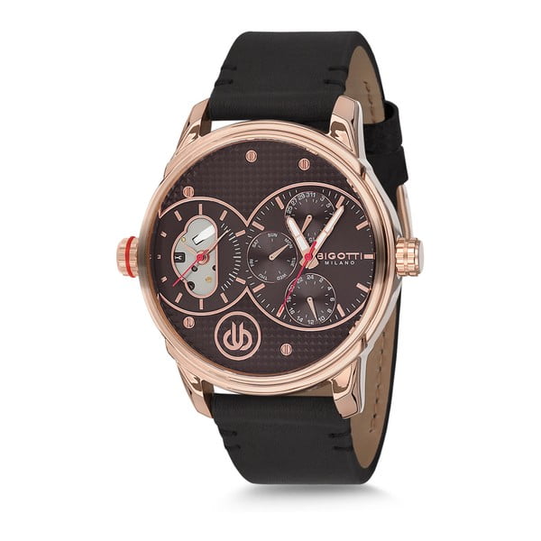 Pánske hodinky s čiernym koženým remienkom Bigotti Milano Rolf