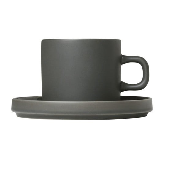 Súprava 2 sivých keramických šálok na kávu s tanierikmi Blomus Pilar, 200 ml