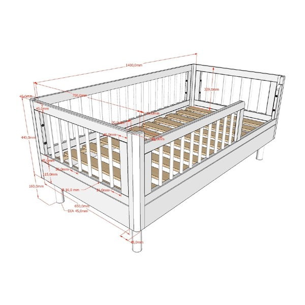 Biela postieľka z bukového dreva 70x140 cm Forrest – Vipack-image-2