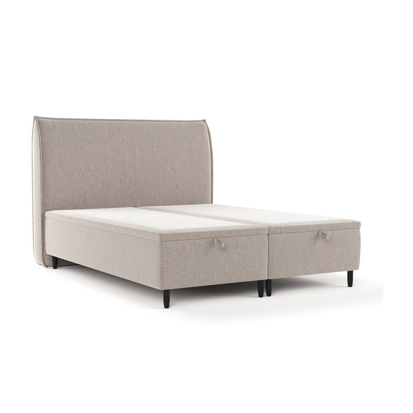 Sivobéžová čalúnená dvojlôžková posteľ s úložným priestorom 160x200 cm Pearl – Maison de Rêve