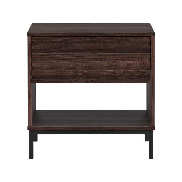 Tmavohnedý nočný stolík s doskou v dekore orechového dreva Celine – Støraa