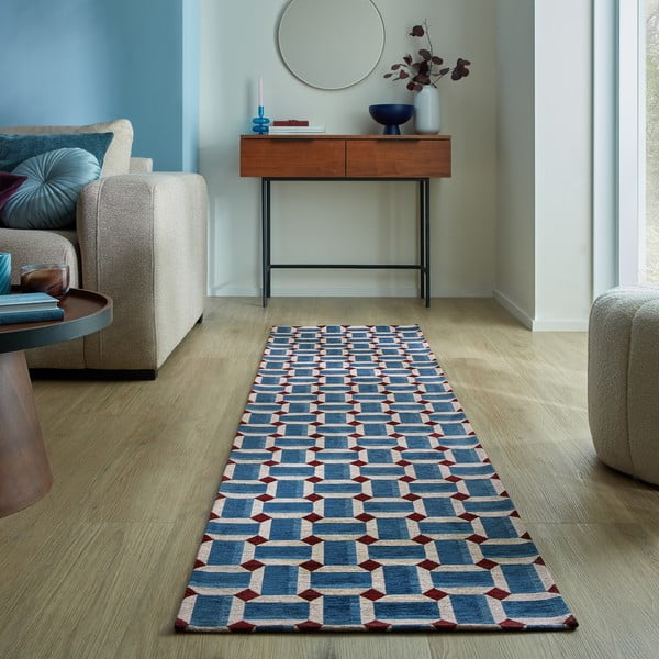 Modrý behúň 60x230 cm Lennox Geometric – Flair Rugs-image-1