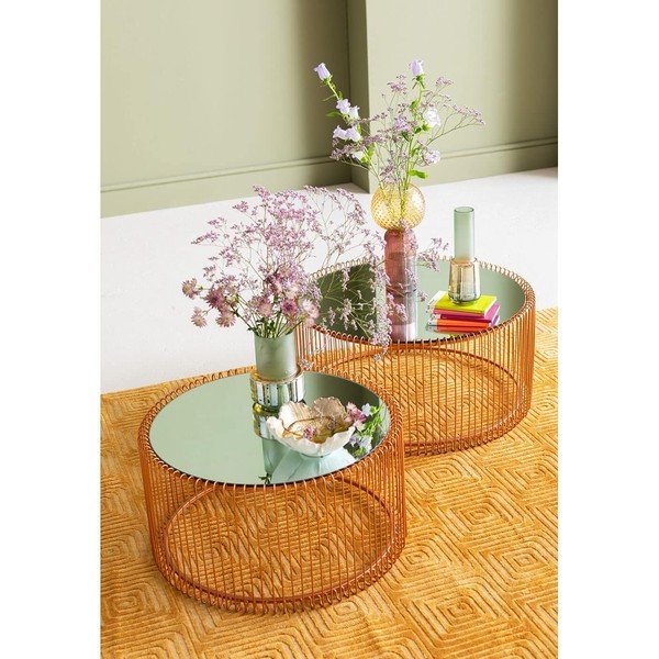 Okrúhle konferenčné stolíky v súprave 2 ks v medenej farbe ø 69,5 cm Wire Big – Kare Design-image-1
