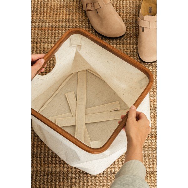Krémový látkový úložný box 30x30x30 cm Bamboo/Linen Cube – Bigso-image-3