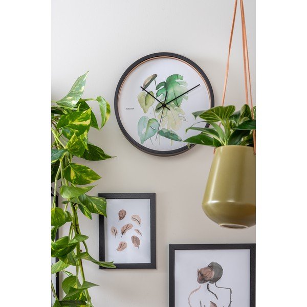 Zeleno-biele nástenné hodiny v čiernom ráme Karlsson Monstera, ø 26 cm-image-1