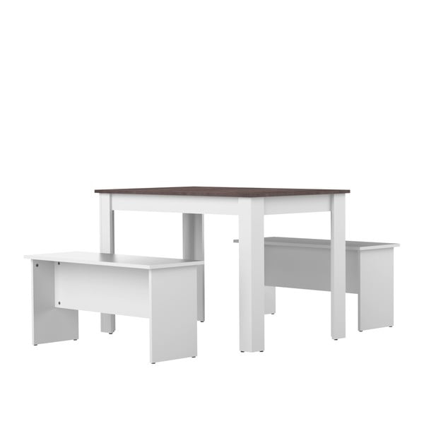 Bielo-sivý jedálenský stôl s 2 lavicami TemaHome Nice
