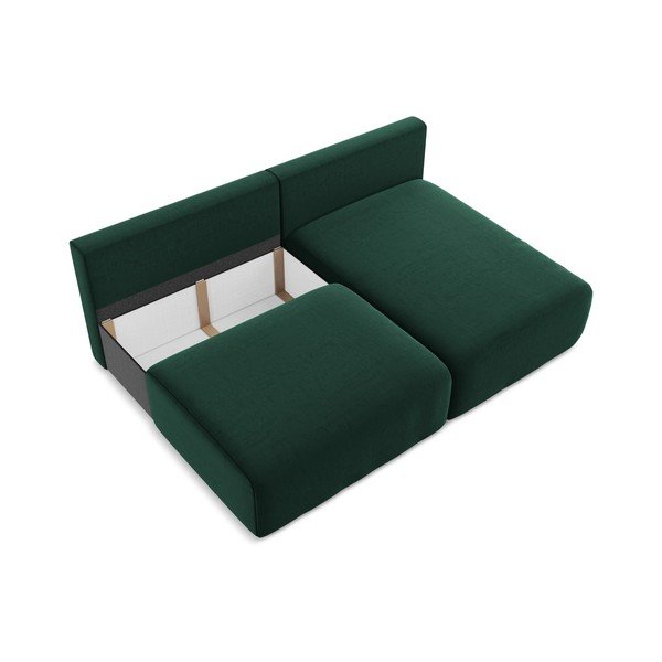 Tmavozelená zamatová rozkladacia/s úložným priestorom rohová pohovka (pravý roh/s leňoškou) Kalena – Makamii-image-4