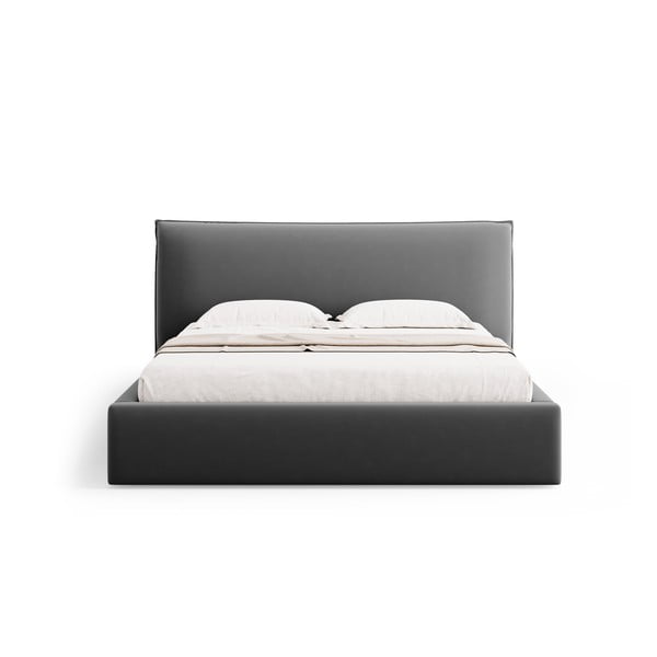 Tmavosivá čalúnená dvojlôžková posteľ s úložným priestorom a roštom 180x200 cm Elio – Milo Casa-image-3