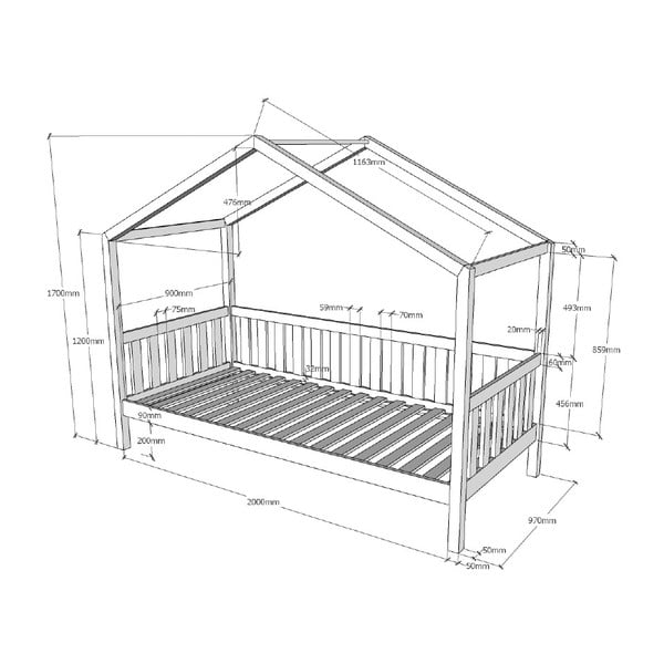 Domčeková detská posteľ z borovicového dreva Vipack Dallas, 90 x 200 cm-image-2