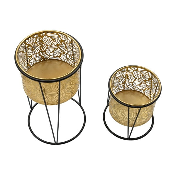 Súprava 2 stojanov na kvetináč v zlatej farbe Mauro Ferretti Leavy, výška 40 cm-image-3